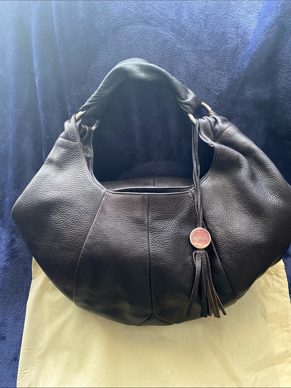 Furla Dark Brown Leather Hobo Bag with Tassel